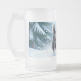 Caneca De Cerveja Vidro Jateado Filhote de Malamute na Neve