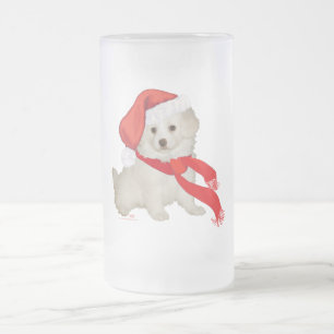 Caneca De Cerveja Vidro Jateado Filhote Poodle / Bichon Misturado de Papai Noel