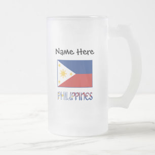 Caneca De Cerveja Vidro Jateado Filipinas e Bandeira Filipina Personalizadas 