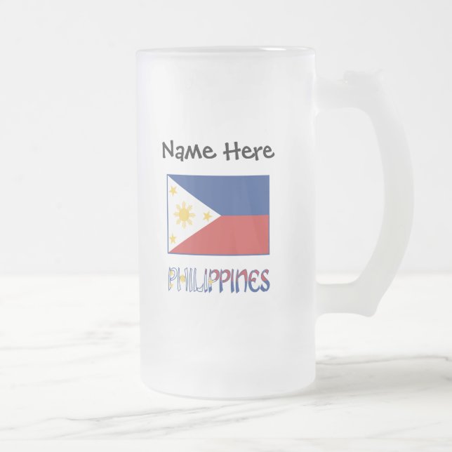 Caneca De Cerveja Vidro Jateado Filipinas e Filipino Flag Personalizados (Direita)