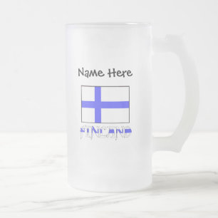Caneca De Cerveja Vidro Jateado Finlândia e Bandeira Finlandesa Personalizados