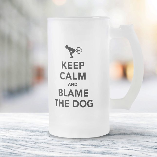 Caneca De Cerveja Vidro Jateado Fique Calmo e Culpe O Cão (Criador carregado)