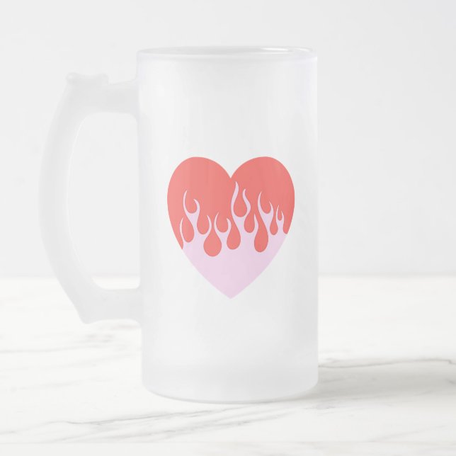 Caneca De Cerveja Vidro Jateado Fire Heart (Esquerda)