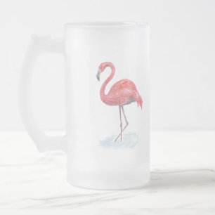 Caneca De Cerveja Vidro Jateado Flamingo rosa, aquarela.