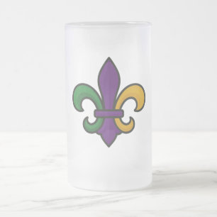 Caneca De Cerveja Vidro Jateado Fleur de Lis colorido tradicional do Mardi Gras