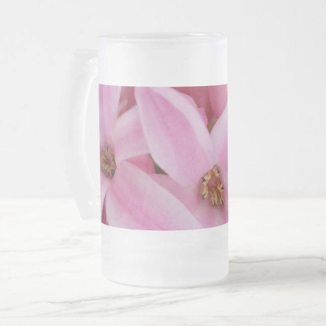 Caneca De Cerveja Vidro Jateado flor de jacinto rosa (Frente Esquerda)