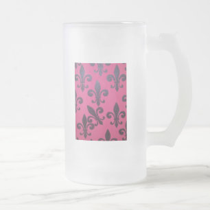 Caneca De Cerveja Vidro Jateado Flor de lis cor-de-rosa