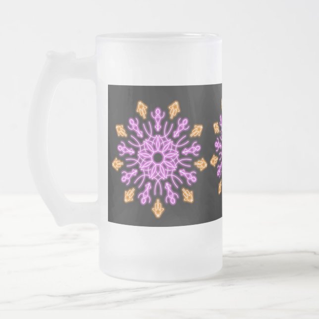 Caneca De Cerveja Vidro Jateado Flor de néon rosa e laranja (Esquerda)