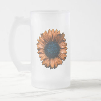 Caneca De Cerveja Vidro Jateado Flor Laranja-Aberta