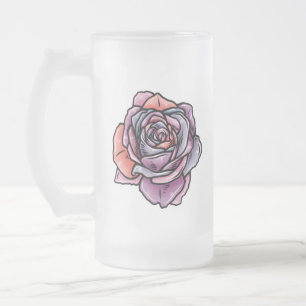 Caneca De Cerveja Vidro Jateado Flor Rosa colorido