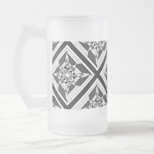 Caneca De Cerveja Vidro Jateado floral abstrato preto branco