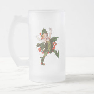 Caneca De Cerveja Vidro Jateado Floral de Holly Christmas Flower Child Cute Vintag