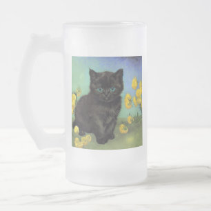 Caneca De Cerveja Vidro Jateado Flores Amarelas de Gogh Pretas para Gogh