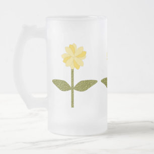 Caneca De Cerveja Vidro Jateado Flores Amarelas Fosco De Vidro