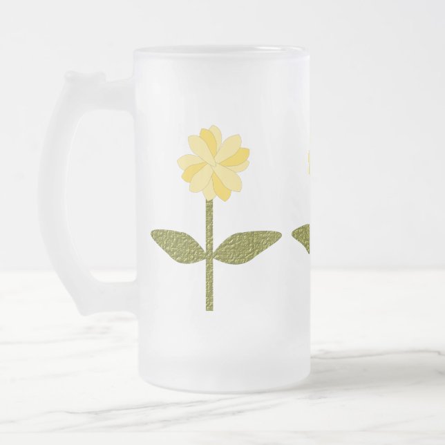 Caneca De Cerveja Vidro Jateado Flores Amarelas Fosco De Vidro (Esquerda)