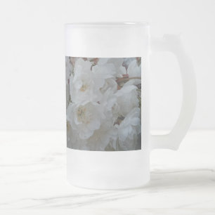 Caneca De Cerveja Vidro Jateado Flores brancas