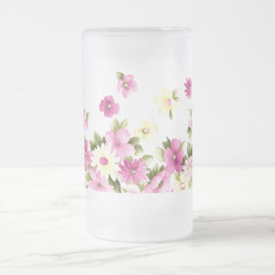 Caneca De Cerveja Vidro Jateado Flores Coloridas Adoráveis e Femeninas em Flor