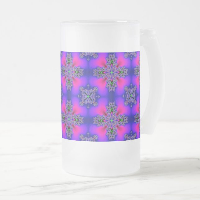 Caneca De Cerveja Vidro Jateado Flores de Artdeco no Estilo Retroativo (Frente Esquerda)