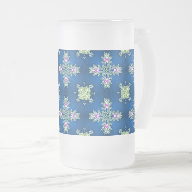 Caneca De Cerveja Vidro Jateado Flores de Artdeco no Estilo Retroativo (Frente Esquerda)