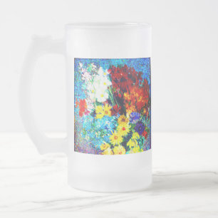 Caneca De Cerveja Vidro Jateado Flores de Van Gogh em um Vaso Azul