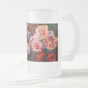 Caneca De Cerveja Vidro Jateado Flores Monet Spring