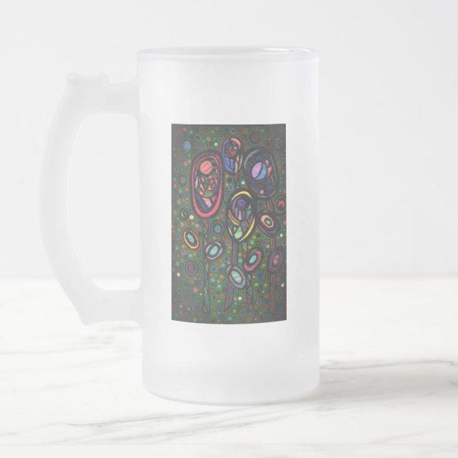Caneca De Cerveja Vidro Jateado Flores padronizadas (Esquerda)