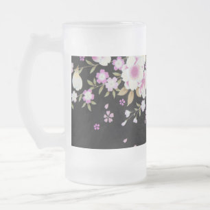Caneca De Cerveja Vidro Jateado Flores Rosa em Cascata Faltadas