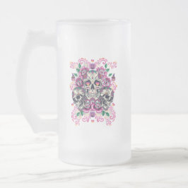 Caneca De Cerveja Vidro Jateado Flórida do crânio, cor de água do esqueleto rosa,