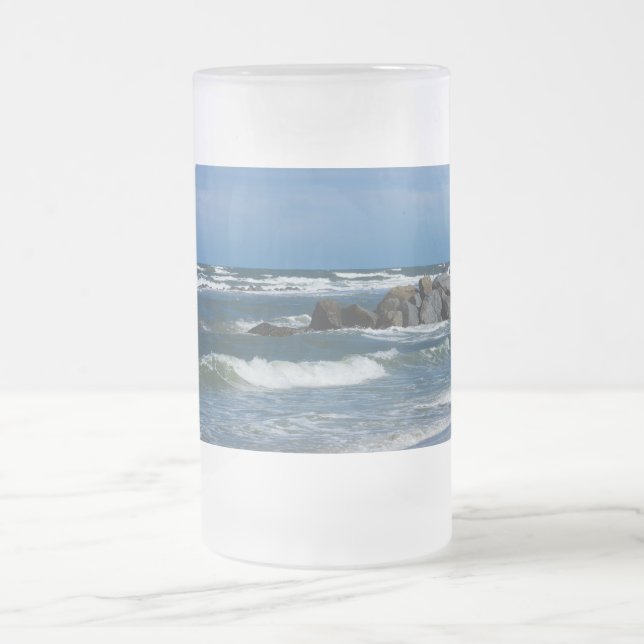 Caneca De Cerveja Vidro Jateado Folly Beach Atlantic Glass Beer Mug (Centro)