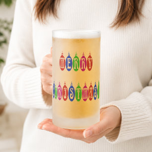 Caneca De Cerveja Vidro Jateado Fonte Colorida de Ornamento de Natal Feliz