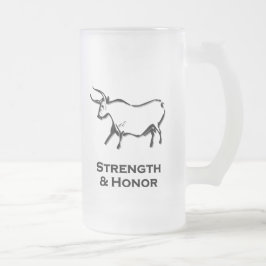 Caneca De Cerveja Vidro Jateado Força De Touro E Preto De Honra