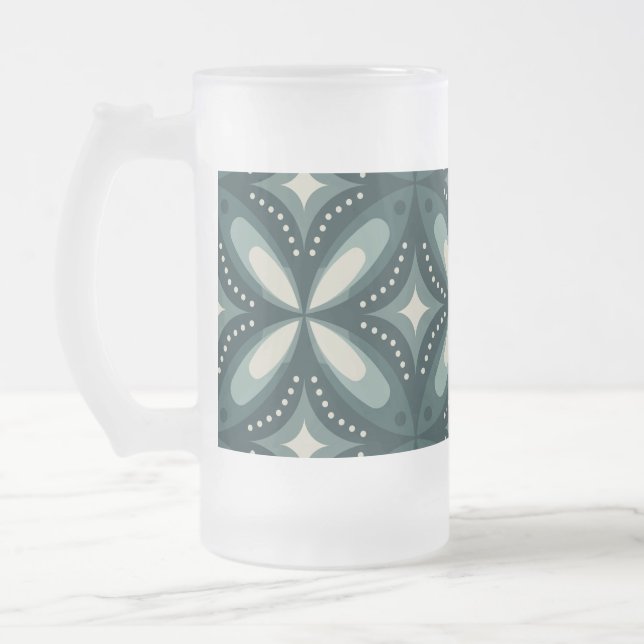 Caneca De Cerveja Vidro Jateado formas verdes retrô (Esquerda)