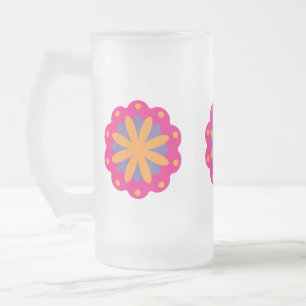 Caneca De Cerveja Vidro Jateado formato de círculos florais coloridos