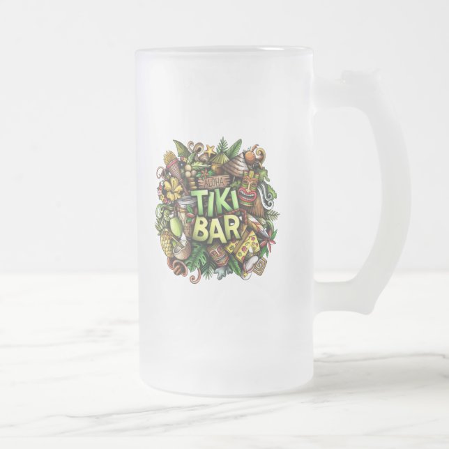 Caneca De Cerveja Vidro Jateado Fosco Bar Tiki Mug (Direita)