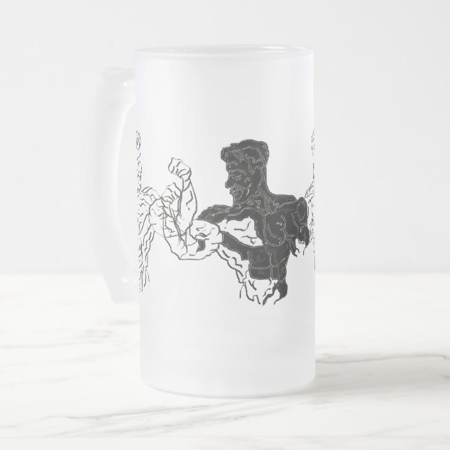 Caneca De Cerveja Vidro Jateado Fosco Beer Mug: Body Builder (Frente Esquerda)
