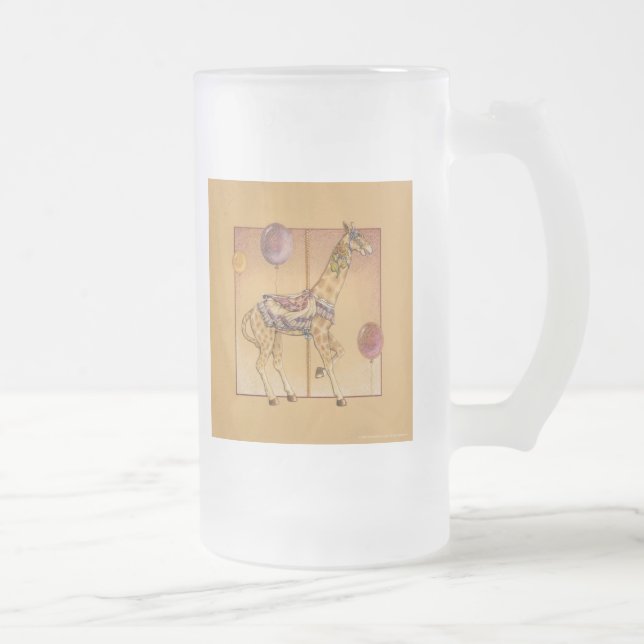Caneca De Cerveja Vidro Jateado Fosco - Carousel Giraffe (Direita)