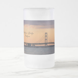 Caneca De Cerveja Vidro Jateado Fosco da ponte laranja-creme Mackinac