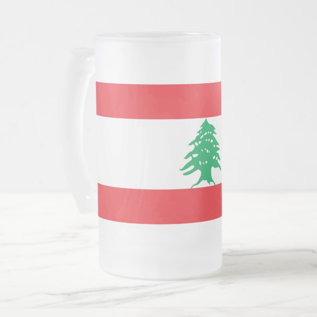 Caneca De Cerveja Vidro Jateado Fosco de caneca de vidro com pavilhão do Líbano (Frente Esquerda)