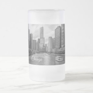 Caneca De Cerveja Vidro Jateado Fosco de escala de cinza do Rio Chicago Trump Towe