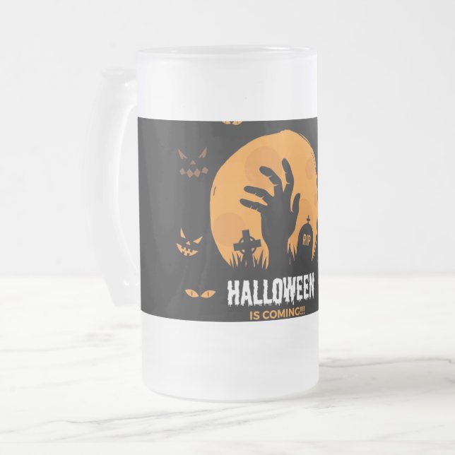Caneca De Cerveja Vidro Jateado Fosco de Halloween (Frente Esquerda)