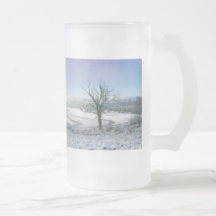 Caneca De Cerveja Vidro Jateado Fosco De Ozark, Colinas De Neve, Coberta Por Neve