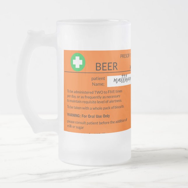 Caneca De Cerveja Vidro Jateado Fosco de receita engraçada personalizada Beer Mug (Esquerda)