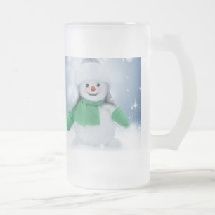 Caneca De Cerveja Vidro Jateado Fosco de Snowman de 16 oz Fosco
