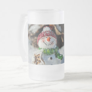 Caneca De Cerveja Vidro Jateado Fosco de Snowman de 16 oz Fosco