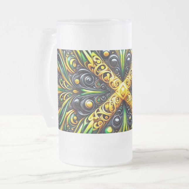 Caneca De Cerveja Vidro Jateado Fosco de vidro com design jamaicano (Frente Esquerda)