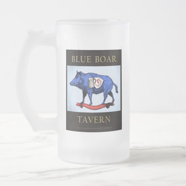 Caneca De Cerveja Vidro Jateado Fosco do Boar Azul (Esquerda)