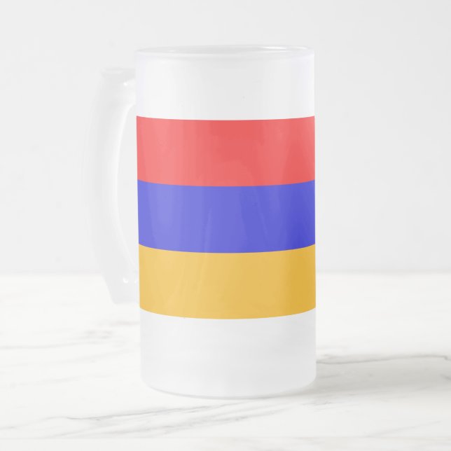 Caneca De Cerveja Vidro Jateado Fosco Glass Mug com bandeira da Armênia (Frente Esquerda)
