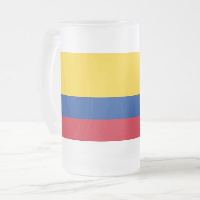 Caneca De Cerveja Vidro Jateado Fosco Glass Mug com bandeira da Colômbia (Frente Esquerda)
