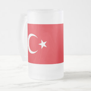 Caneca De Cerveja Vidro Jateado Fosco Glass Mug com bandeira da Turquia