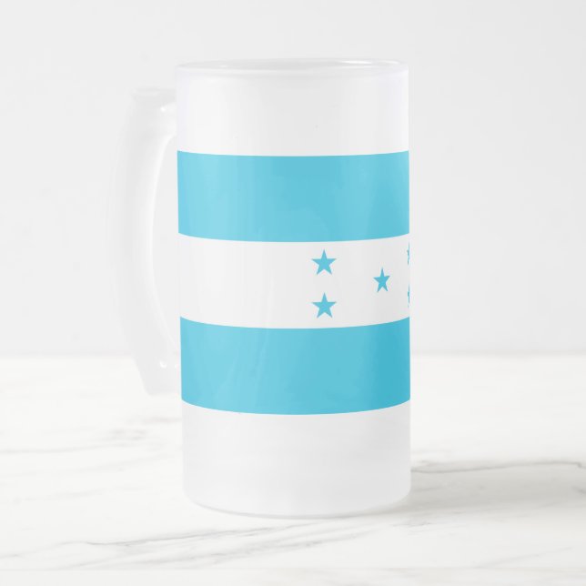 Caneca De Cerveja Vidro Jateado Fosco Glass Mug com bandeira de Honduras (Frente Esquerda)